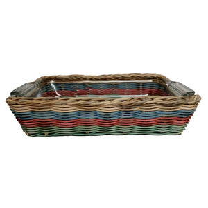 Rare Vintage Anchor Hocking Casserole Baking Dish with Rattan Basket Pastel